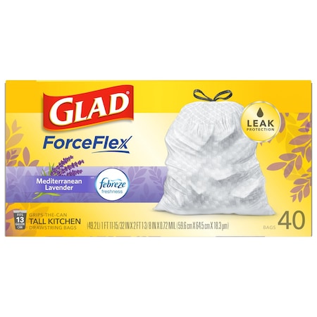 Glad Glad ForceFlex 13 gal Lavender Scent Tall Kitchen Bags Drawstring 40 pk 0.78 mil 78459